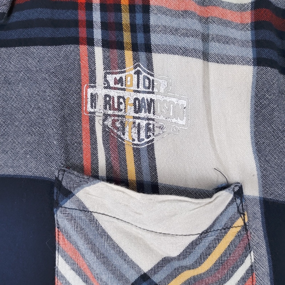 Harley Davidson Flannel Shirt Women Large Button Blue Colorful Front Back Logos - Picture 7 of 16